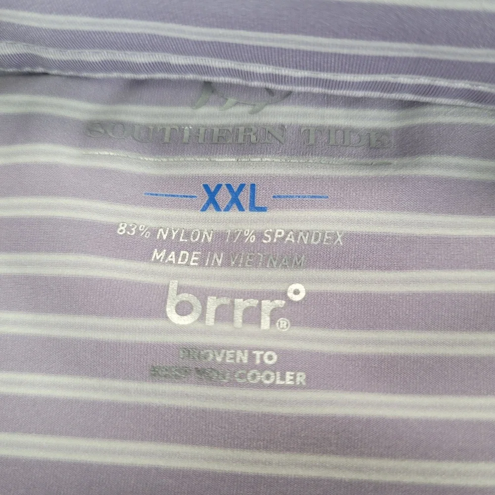 Southern Tide‎ Mens XXL Purple White Striped Brrr Performance Polo Shirt